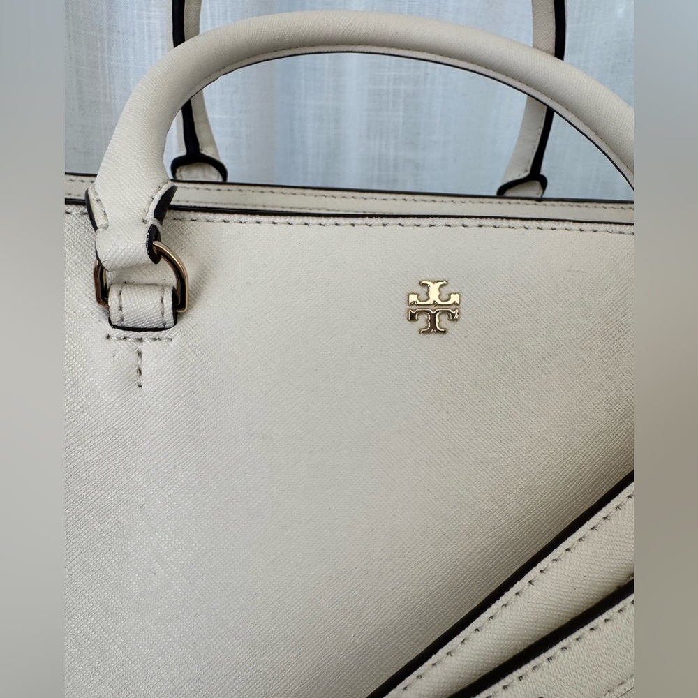 Tory Burch Robinson Large Zip Tote Ivory Saffiano Leather Satchel Crossbody Bag - Picture 2 of 15